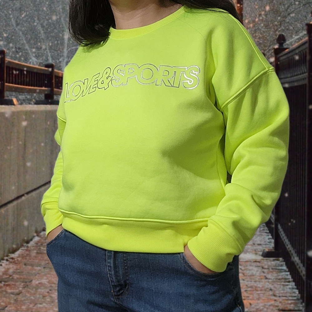 Teen's Love & Sports Neon High Light Green Sweatshirt  Sz Med